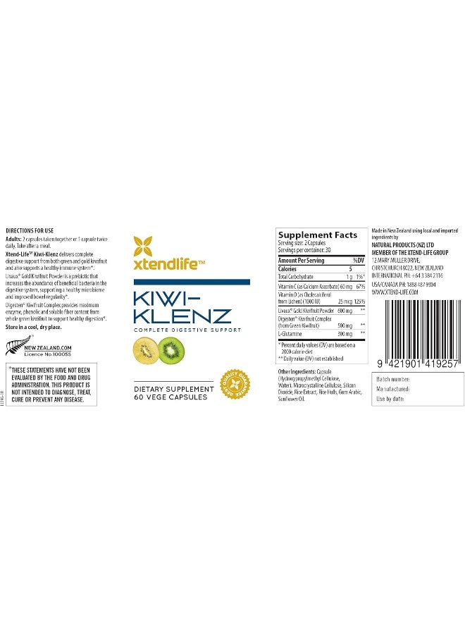 Xtendlife | Kiwi-Klenz | Natural Prebiotic Packed with Enzyme, Soluble Fiber & Prebiotics | Supports Good Gut Flora & Promote Healthy Digestive Function | 60 Vegetarian Capsules (1 Pack) - Image 2